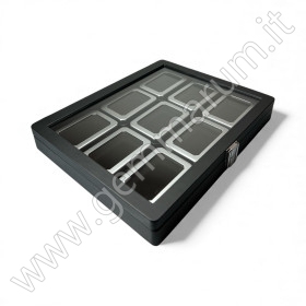 Elegante Espositore con chiusura e finestra 9 scatoline - matt silver