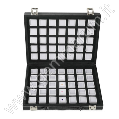 70 Gem Display Boxes in a Luxurious Lockable Carry Case - white