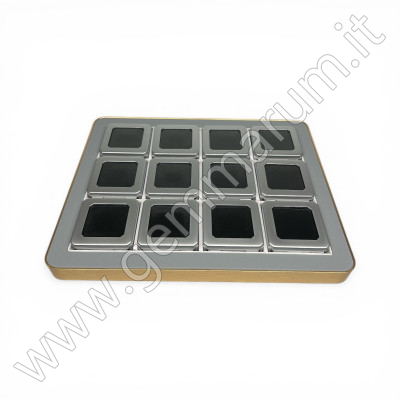 Premium Gem Display with Gold Frame - Grey complete with 12 MATT SILVER boxes