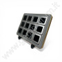 Hochwertiges Edelstein-Display mit Goldrahmen – Grau komplett mit 12 MATT BLACK Schachteln